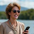 Donna che sorride mentre usa uno smartphone